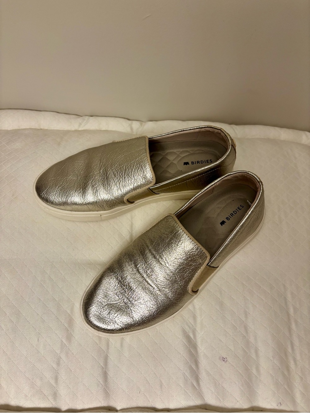 Birdies Gold Metallic Slip-On Loafers